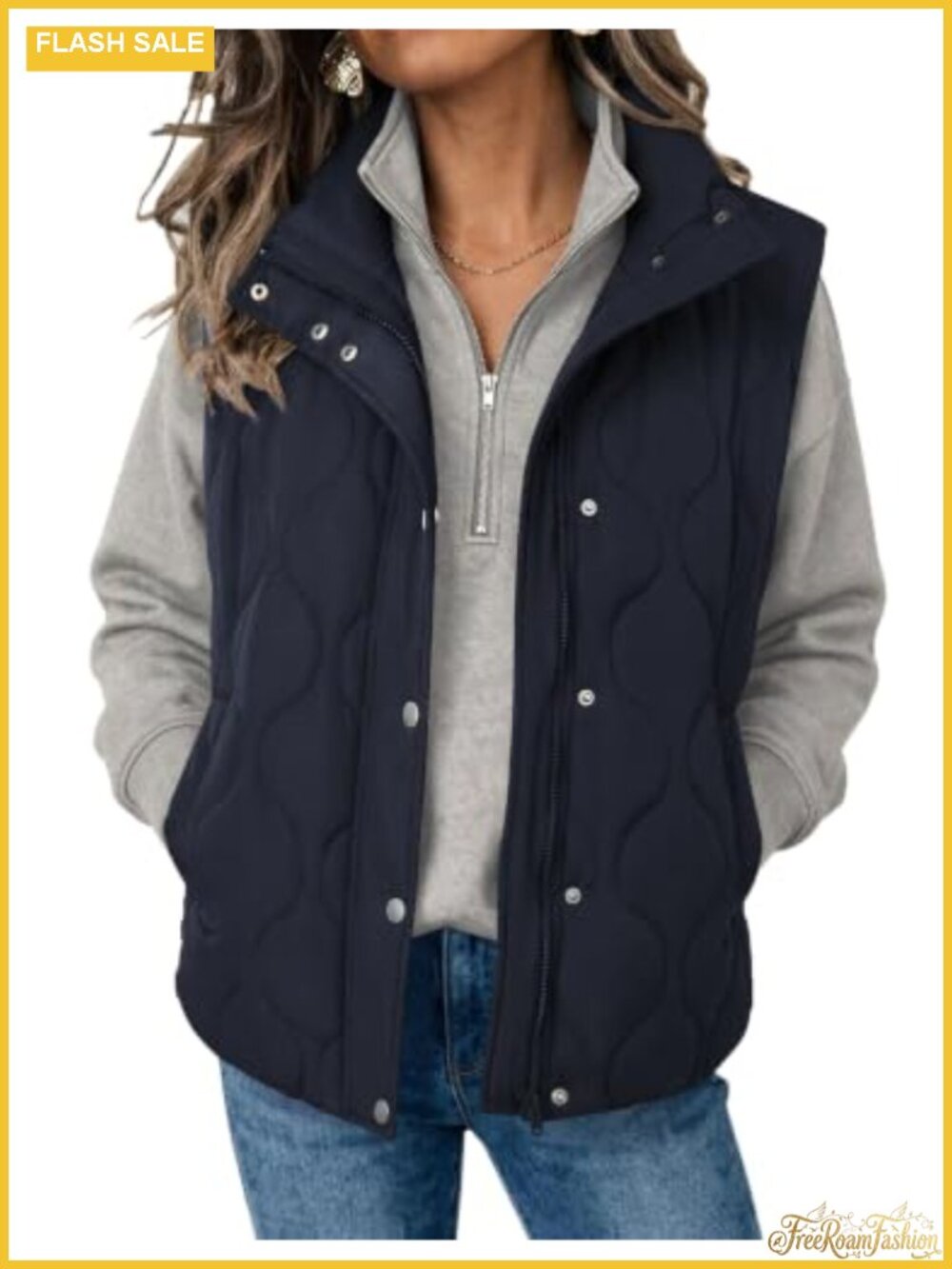 Women's Oversized Quilted Puffer Vest Stand Collar Zip Up Sleeveless